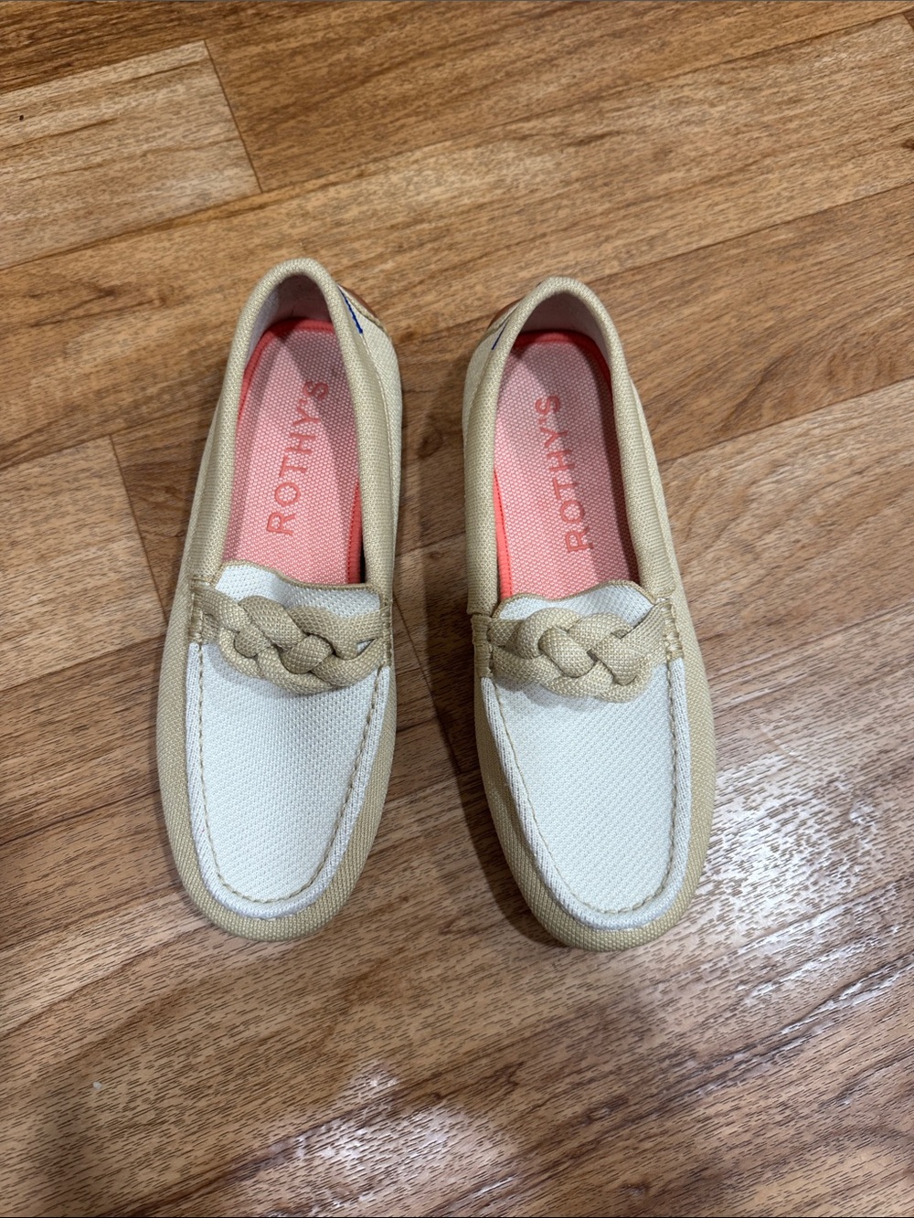 Rothy's Cream and Beige Braided Canvas Loafers